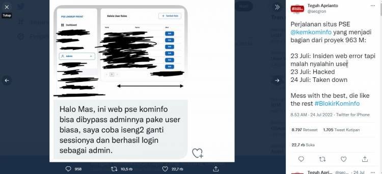 Situs PSE Kominfo Senilai Hampir 1 Triliun Mudah Dibobol
